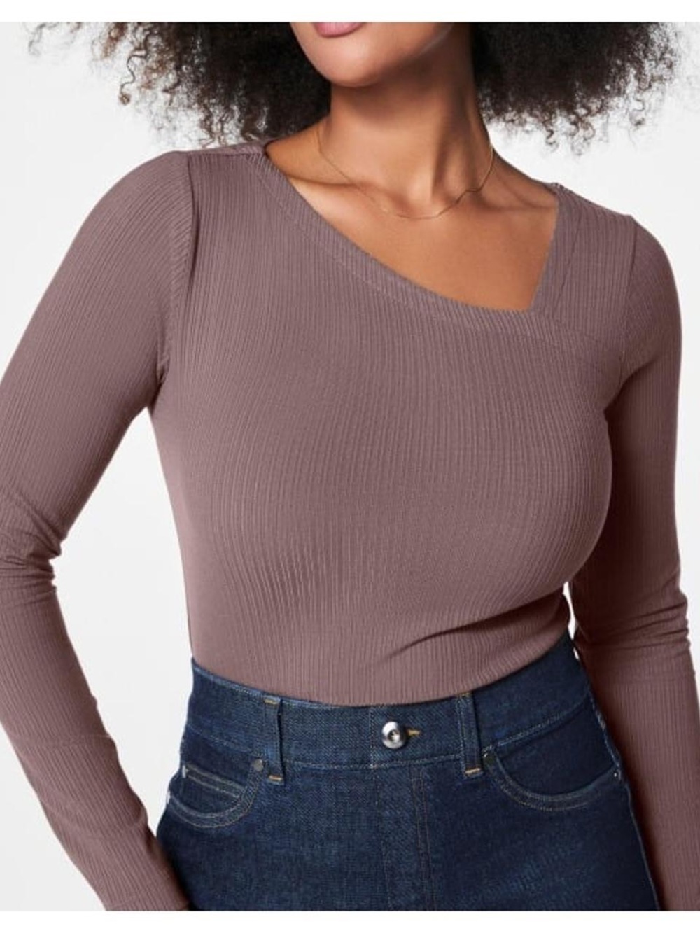 SPANX Ribbed Long-Sleeve Top in Mauve Taupe Size S - Picture 1 of 7